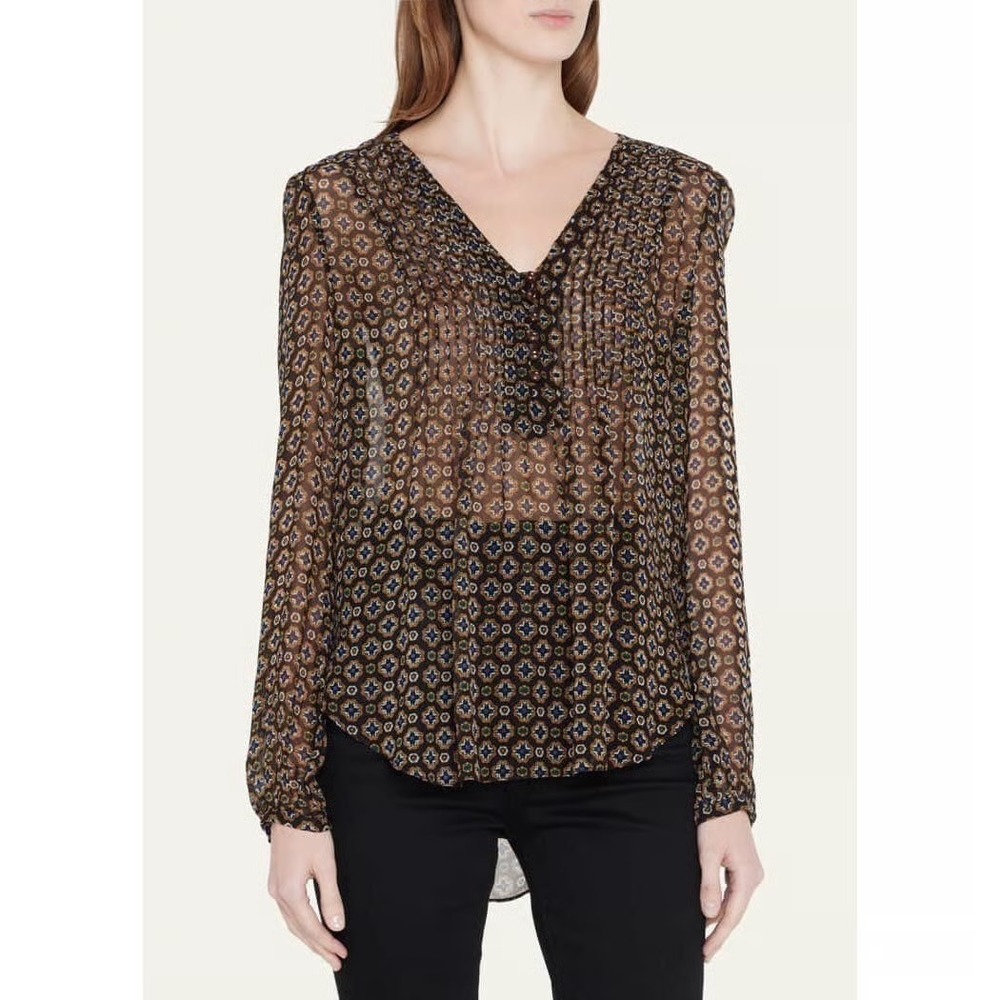 Veronica Beard Women's Lowell Sheer Printed Long Sleeve Blouse- Size 10
